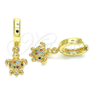 Argolla Huggie 02.210.0530.1.15 Oro Laminado, Diseño de Tortuga, con Multicolor Micro Pave, Pulido, Tono Dorado