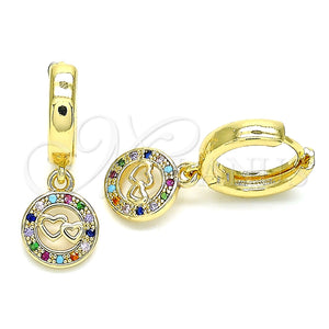 Argolla Huggie 02.210.0531.1.15 Oro Laminado, Diseño de Corazón, con Multicolor Micro Pave, Pulido, Tono Dorado