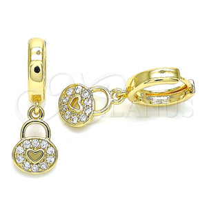 Argolla Huggie 02.210.0532.15 Oro Laminado, Diseño de Candado y Corazón, con Blanca Micro Pave, Pulido, Tono Dorado
