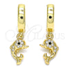 Argolla Huggie 02.210.0533.15 Oro Laminado, Diseño de Delfín, con Blanca and Negro Micro Pave, Pulido, Tono Dorado