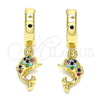 Argolla Huggie 02.210.0533.1.15 Oro Laminado, Diseño de Delfín, con Multicolor Micro Pave, Pulido, Tono Dorado