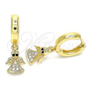 Argolla Huggie 02.210.0536.15 Oro Laminado, Diseño de Angel, con Blanca and Negro Micro Pave, Pulido, Tono Dorado