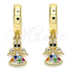 Argolla Huggie 02.210.0536.1.15 Oro Laminado, Diseño de Angel, con Multicolor Micro Pave, Pulido, Tono Dorado