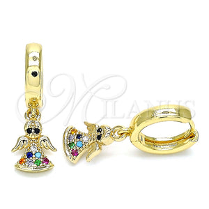 Argolla Huggie 02.210.0536.1.15 Oro Laminado, Diseño de Angel, con Multicolor Micro Pave, Pulido, Tono Dorado