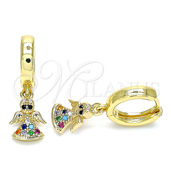 Argolla Huggie 02.210.0536.1.15 Oro Laminado, Diseño de Angel, con Multicolor Micro Pave, Pulido, Tono Dorado