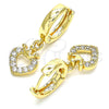 Argolla Huggie 02.210.0537.15 Oro Laminado, Diseño de Corazón y Corona, con Blanca Micro Pave, Pulido, Tono Dorado