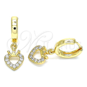 Argolla Huggie 02.210.0537.15 Oro Laminado, Diseño de Corazón y Corona, con Blanca Micro Pave, Pulido, Tono Dorado
