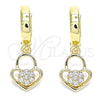Argolla Huggie 02.210.0538.15 Oro Laminado, Diseño de Candado y Corazón, con Blanca Micro Pave, Pulido, Tono Dorado