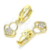 Argolla Huggie 02.210.0538.15 Oro Laminado, Diseño de Candado y Corazón, con Blanca Micro Pave, Pulido, Tono Dorado