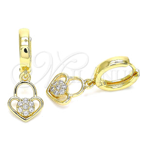 Argolla Huggie 02.210.0538.15 Oro Laminado, Diseño de Candado y Corazón, con Blanca Micro Pave, Pulido, Tono Dorado