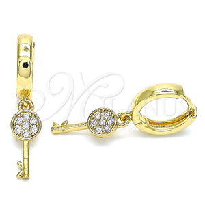 Argolla Huggie 02.210.0539.15 Oro Laminado, Diseño de Llave, con Blanca Micro Pave, Pulido, Tono Dorado