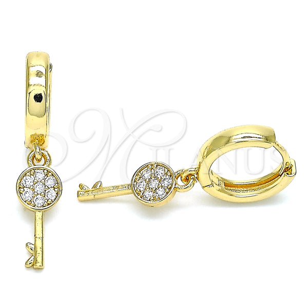 Argolla Huggie 02.210.0539.15 Oro Laminado, Diseño de Llave, con Blanca Micro Pave, Pulido, Tono Dorado