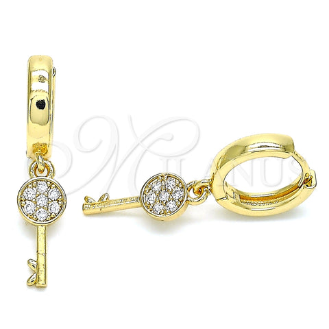 Argolla Huggie 02.210.0539.15 Oro Laminado, Diseño de Llave, con Blanca Micro Pave, Pulido, Tono Dorado