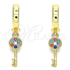Argolla Huggie 02.210.0539.1.15 Oro Laminado, Diseño de Llave, con Multicolor Micro Pave, Pulido, Tono Dorado