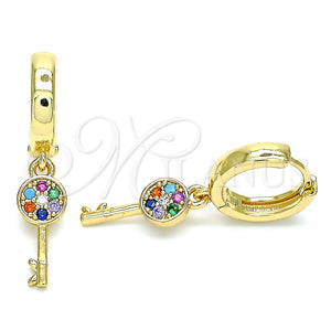 Argolla Huggie 02.210.0539.1.15 Oro Laminado, Diseño de Llave, con Multicolor Micro Pave, Pulido, Tono Dorado
