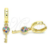 Argolla Huggie 02.210.0539.1.15 Oro Laminado, Diseño de Llave, con Multicolor Micro Pave, Pulido, Tono Dorado