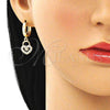 Argolla Huggie 02.210.0540.15 Oro Laminado, Diseño de Candado y Corazón, con Blanca Micro Pave, Pulido, Tono Dorado