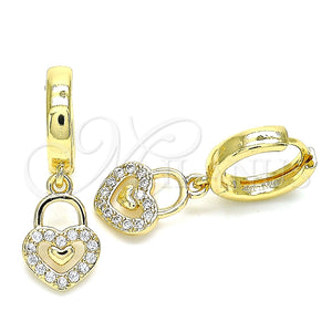 Argolla Huggie 02.210.0540.15 Oro Laminado, Diseño de Candado y Corazón, con Blanca Micro Pave, Pulido, Tono Dorado