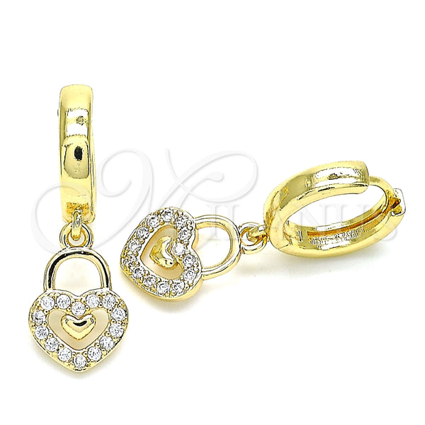 Argolla Huggie 02.210.0540.15 Oro Laminado, Diseño de Candado y Corazón, con Blanca Micro Pave, Pulido, Tono Dorado