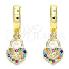 Argolla Huggie 02.210.0540.1.15 Oro Laminado, Diseño de Llave, con Multicolor Micro Pave, Pulido, Tono Dorado