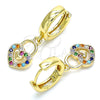 Argolla Huggie 02.210.0540.1.15 Oro Laminado, Diseño de Llave, con Multicolor Micro Pave, Pulido, Tono Dorado