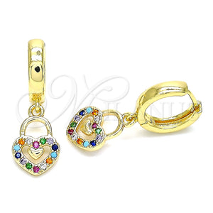 Argolla Huggie 02.210.0540.1.15 Oro Laminado, Diseño de Llave, con Multicolor Micro Pave, Pulido, Tono Dorado