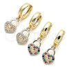 Argolla Huggie 02.210.0540.1.15 Oro Laminado, Diseño de Llave, con Multicolor Micro Pave, Pulido, Tono Dorado