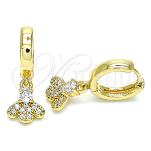 Argolla Huggie 02.210.0541.15 Oro Laminado, Diseño de Abeja, con Blanca Micro Pave and Blanca Zirconia Cubica, Pulido, Tono Dorado