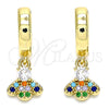 Argolla Huggie 02.210.0541.1.15 Oro Laminado, Diseño de Abeja, con Multicolor Micro Pave and Blanca Zirconia Cubica, Pulido, Tono Dorado