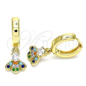Argolla Huggie 02.210.0541.1.15 Oro Laminado, Diseño de Abeja, con Multicolor Micro Pave and Blanca Zirconia Cubica, Pulido, Tono Dorado