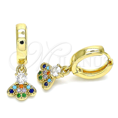 Argolla Huggie 02.210.0541.1.15 Oro Laminado, Diseño de Abeja, con Multicolor Micro Pave and Blanca Zirconia Cubica, Pulido, Tono Dorado