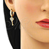 Argolla Huggie 02.210.0542.15 Oro Laminado, Diseño de Llave, con Blanca Micro Pave, Pulido, Tono Dorado