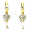 Argolla Huggie 02.210.0542.15 Oro Laminado, Diseño de Llave, con Blanca Micro Pave, Pulido, Tono Dorado