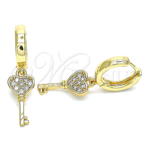 Argolla Huggie 02.210.0542.15 Oro Laminado, Diseño de Llave, con Blanca Micro Pave, Pulido, Tono Dorado