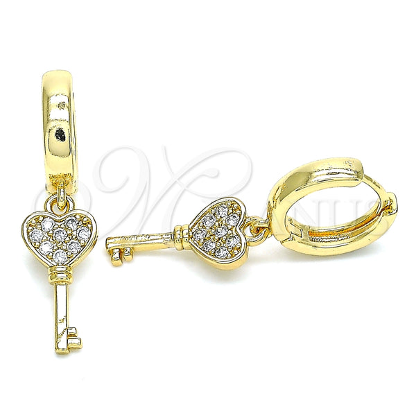 Argolla Huggie 02.210.0542.15 Oro Laminado, Diseño de Llave, con Blanca Micro Pave, Pulido, Tono Dorado