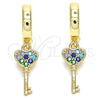 Argolla Huggie 02.210.0542.1.15 Oro Laminado, Diseño de Llave, con Multicolor Micro Pave, Pulido, Tono Dorado