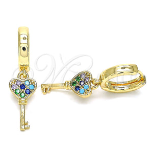 Argolla Huggie 02.210.0542.1.15 Oro Laminado, Diseño de Llave, con Multicolor Micro Pave, Pulido, Tono Dorado