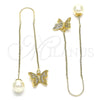 Arete Violador 02.210.0543 Oro Laminado, Diseño de Mariposa, con Blanca Micro Pave, Pulido, Tono Dorado