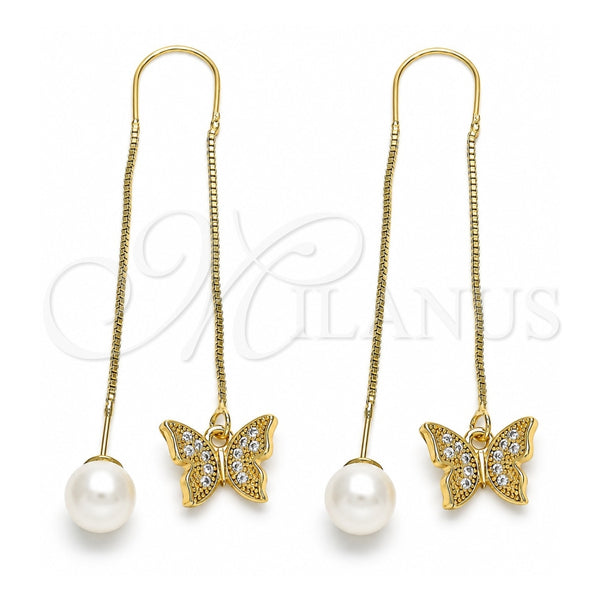 Arete Violador 02.210.0543 Oro Laminado, Diseño de Mariposa, con Micro Pave Blanca, Pulido, Tono Dorado