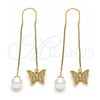 Arete Violador 02.210.0543 Oro Laminado, Diseño de Mariposa, con Micro Pave Blanca, Pulido, Tono Dorado