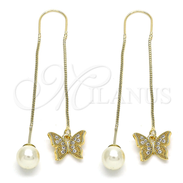 Arete Violador 02.210.0543 Oro Laminado, Diseño de Mariposa, con Blanca Micro Pave, Pulido, Tono Dorado