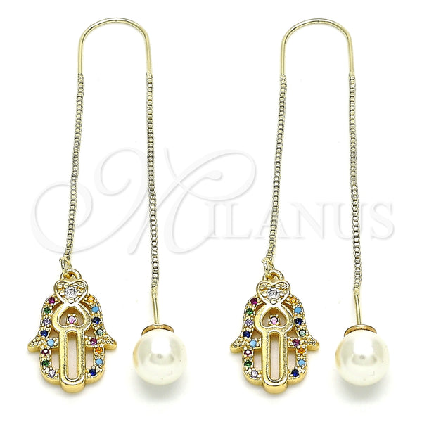 Arete Violador 02.210.0544.1 Oro Laminado, Diseño de Mano de Dios, con Multicolor Micro Pave, Pulido, Tono Dorado