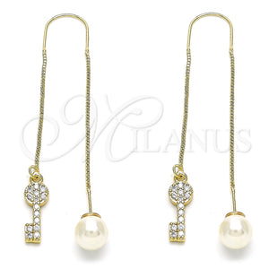 Arete Violador 02.210.0545 Oro Laminado, Diseño de Llave, con Blanca Micro Pave, Pulido, Tono Dorado