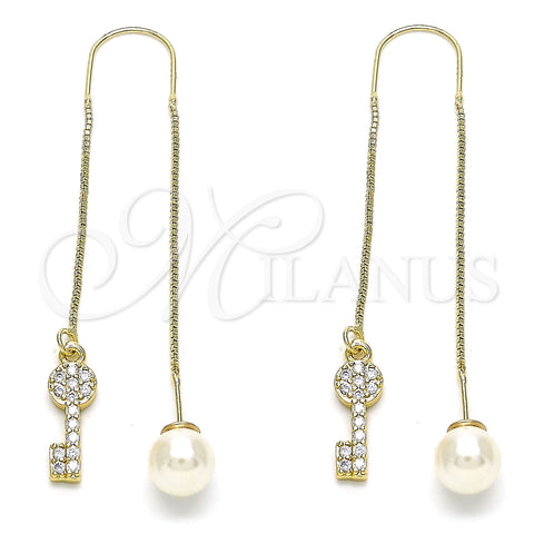 Arete Violador 02.210.0545 Oro Laminado, Diseño de Llave, con Blanca Micro Pave, Pulido, Tono Dorado