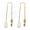 Arete Violador 02.210.0545.1 Oro Laminado, Diseño de Llave, con Micro Pave Multicolor, Pulido, Tono Dorado