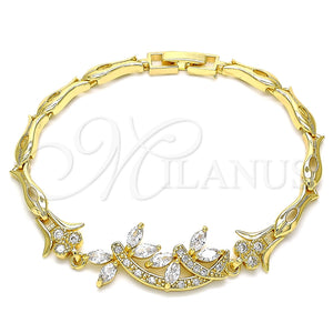 Pulsera Elegante 03.210.0119.3.07 Oro Laminado, Diseño de Libélula y Pescado, con Blanca Zirconia Cubica and Blanca Micro Pave, Pulido, Tono Dorado (05 MM Thickness, 7 Inches Length)