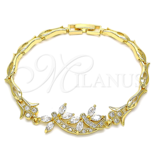Pulsera Elegante 03.210.0119.3.07 Oro Laminado, Diseño de Libélula y Pescado, con Blanca Zirconia Cubica and Blanca Micro Pave, Pulido, Tono Dorado (05 MM Thickness, 7 Inches Length)