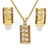 Juego de Arete y Dije de Adulto 10.210.0113.5 Oro Laminado, Diseño de Elefante, con Granate Micro Pave, Pulido, Tono Dorado