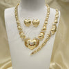 Collar, Pulsera y Dije 06.372.0044 Oro Laminado, Diseño de Besos y Abrazos y Corazón, con Blanca Cristal, Pulido, Tono Dorado