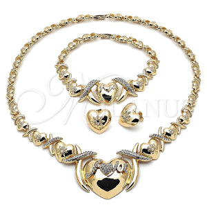 Collar, Pulsera y Dije 06.372.0044 Oro Laminado, Diseño de Besos y Abrazos y Corazón, con Blanca Cristal, Pulido, Tono Dorado